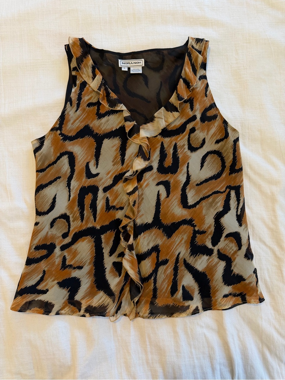 100% Silk Animal Print Blouse By Nora Noh Size Large
